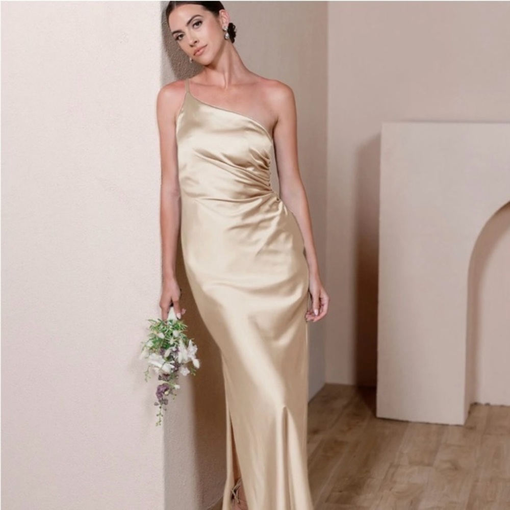 Revelry Jade Satin Dress in Gold Champagne Size 4